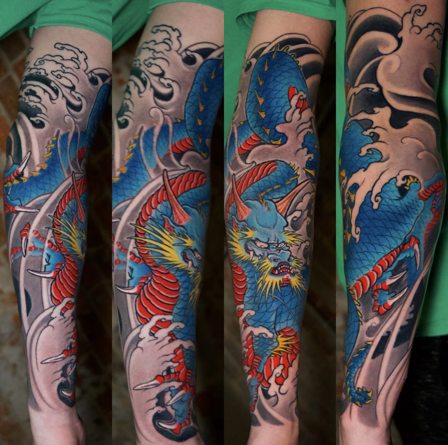 Japanese chest and sleeve tattoo by Flávio